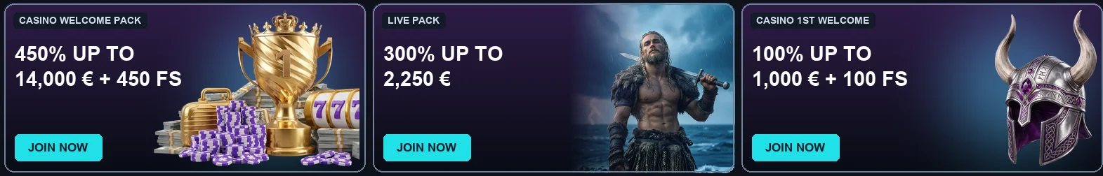 Norse Mania Casino — Casino Welcome Pack, Live Pack and Casino 1st Welcome bonuses